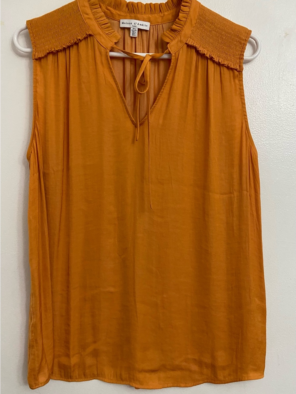 Maison d'Annie Sleeveless Tie-Neck Tank Top Camisole in Mustard